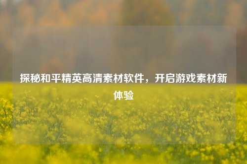 探秘和平精英高清素材软件,开启游戏素材新体验