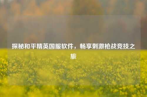 探秘和平精英国服软件，畅享***枪战竞技之旅