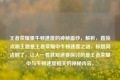 王者荣耀里牛顿速度的神秘面纱，解析，直接点明主题是王者荣耀中牛顿速度之谜，标题简洁明了，让人一看就知道要探讨的是王者荣耀中与牛顿速度相关的神秘内容。