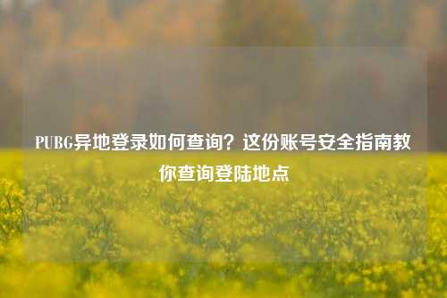 PUBG异地登录如何查询？这份账号安全指南教你查询登陆地点