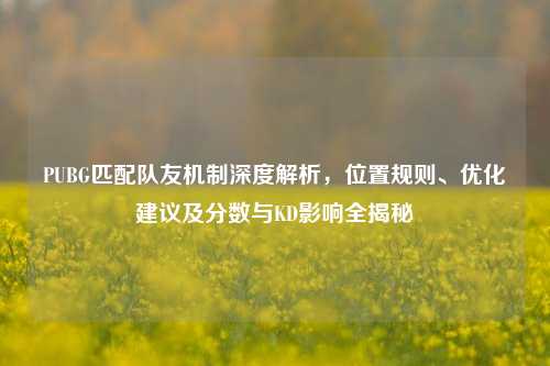 PUBG匹配队友机制深度解析，位置规则、优化建议及分数与KD影响全揭秘