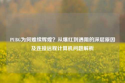 PUBG为何难续辉煌？从爆红到遇阻的深层原因及连接远程计算机问题解析