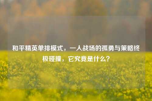 和平精英单排模式，一人战场的孤勇与策略终极碰撞，它究竟是什么？