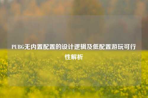 PUBG无内置配置的设计逻辑及低配置游玩可行性解析