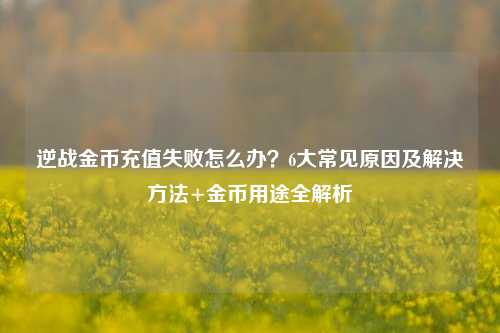 逆战金币充值失败怎么办？6大常见原因及解决 *** +金币用途全解析