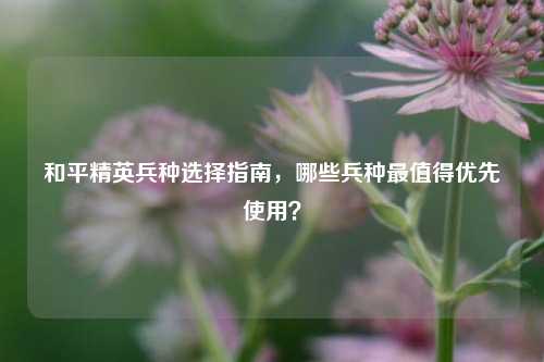 和平精英兵种选择指南，哪些兵种最值得优先使用？