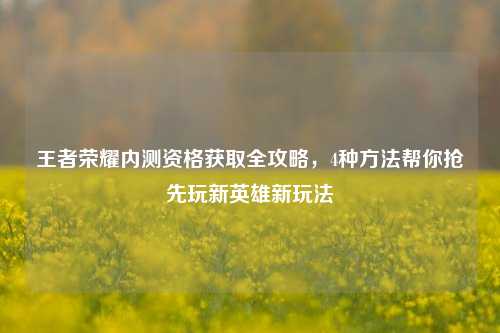 王者荣耀内测资格获取全攻略，4种 *** 帮你抢先玩新英雄新玩法