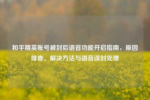 和平精英账号被封后语音功能开启指南，原因排查、解决 *** 与语音误封处理