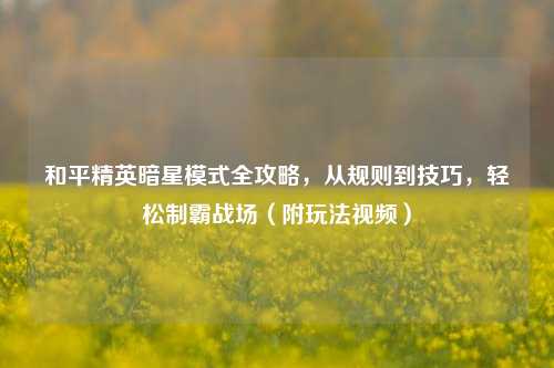 和平精英暗星模式全攻略，从规则到技巧，轻松制霸战场（附玩法视频）
