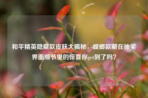 和平精英隐藏款皮肤大揭秘，螳螂款藏在抽奖界面细节里的惊喜你get到了吗？