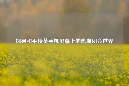 探寻和平精英手机屏幕上的热血团竞世界