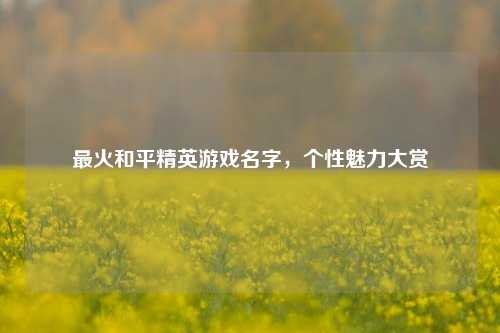 最火和平精英游戏名字，个性魅力大赏
