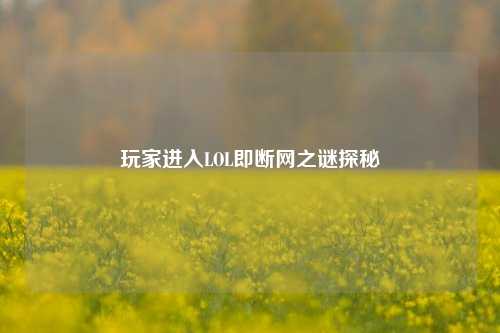 玩家进入LOL即断网之谜探秘